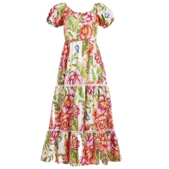 Farm Rio colorful tropical printed Macie Tiered Maxi Dress size medium - Picture 2 of 11